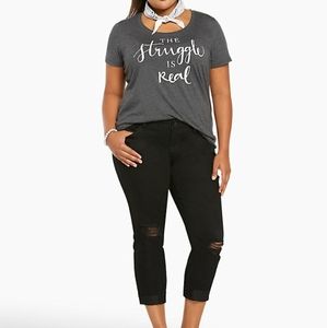 ANKLE SKINNY JEANS - BLACK WASH WITH DESTRUCTION